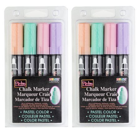 MARVY UCHIDA Bistro Chalk Markers, Broad Tip, Pastel Colors, 4 Per Set, PK2 480-4P